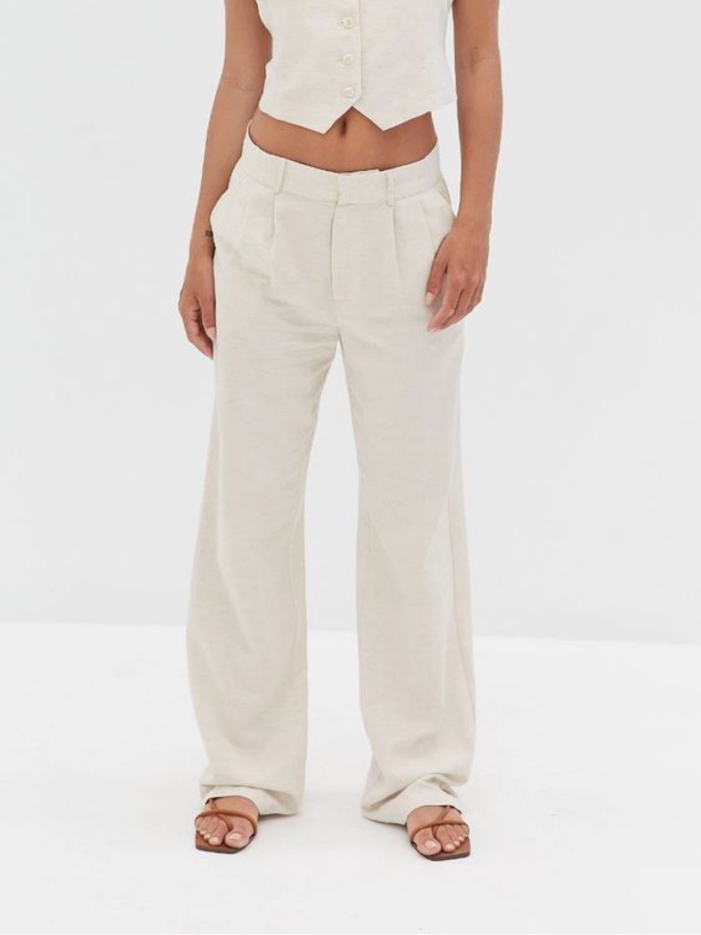 Style Addict Kenya Wide-Leg Linen Trousers in Cream Size XS - Picture 2 of 6